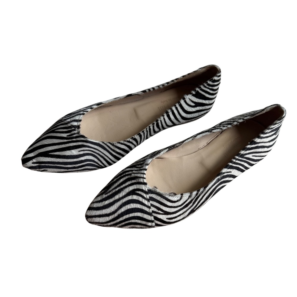 Garnet Hill Zebra Print Adrian Pointed Ballet Flat Calf Hair Italy 7.5 Leather